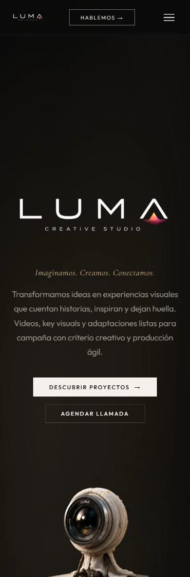 Sitio de LUMA Creative Studio en el celular
